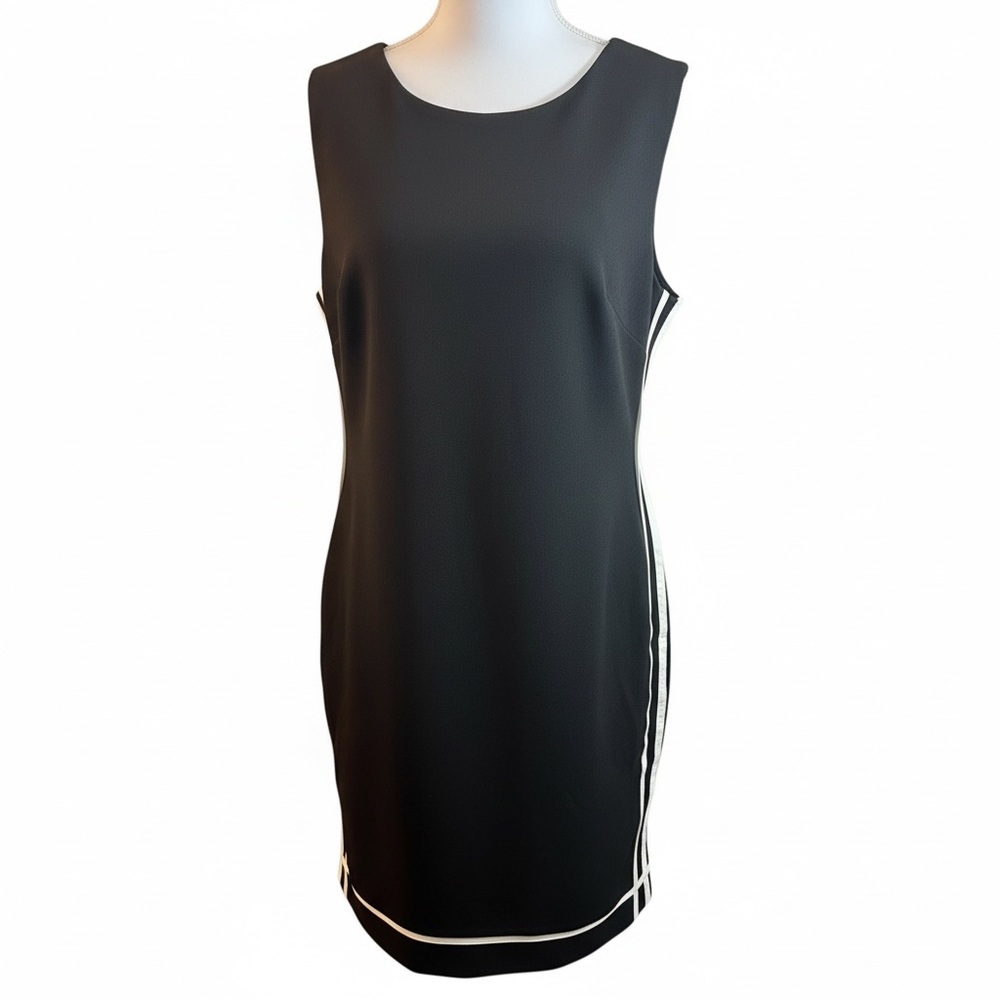 Vince Camuto Black Shift Dress White Trim Sleeveless Size‎ 14 NWT